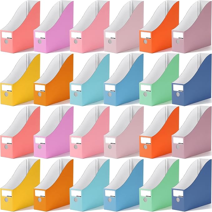 Colarr 24 Pcs Cardboard Magazine Holders 12 Colors Magazine Storage Box with Label Stickers Magazine File Holder Folder Book Holder for Desk Desktop Document Holder for School (Sweet Color)