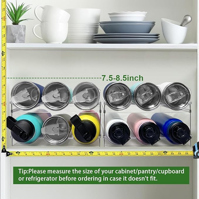 Spaclear 2 Pack Water Bottle Organizer, Stackable Kitchen Pantry Storage Shelf, Plastic Water Bottle Holder for Cabinet and Fridge Organization