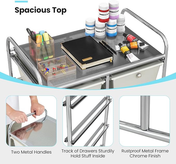 BECOMFORT 10-Drawer Rolling Cart with Drawers, Storage Cart on Wheels, Teacher Classroom Organizers with Metal Frame, Mobile Craft Cart, Trolley Utility Cart for School Office Play Room