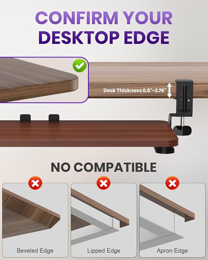 Ergonomic Mouse & Keyboard Tray Under Desk, Pull Out with Adjustable C-clamp, 20 (25.9 Including Clamps) x 11.8 Inch Slide Out Computer Keyboard Drawer Mouse Tray for Typing, Walnut
