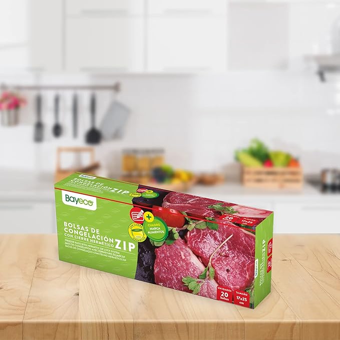 Small Freezer Bags - Airtight Zip Closure - Easily Preserve Your Food - Convenient Dispenser - 20 Units, Blue, 17 x 25 cm