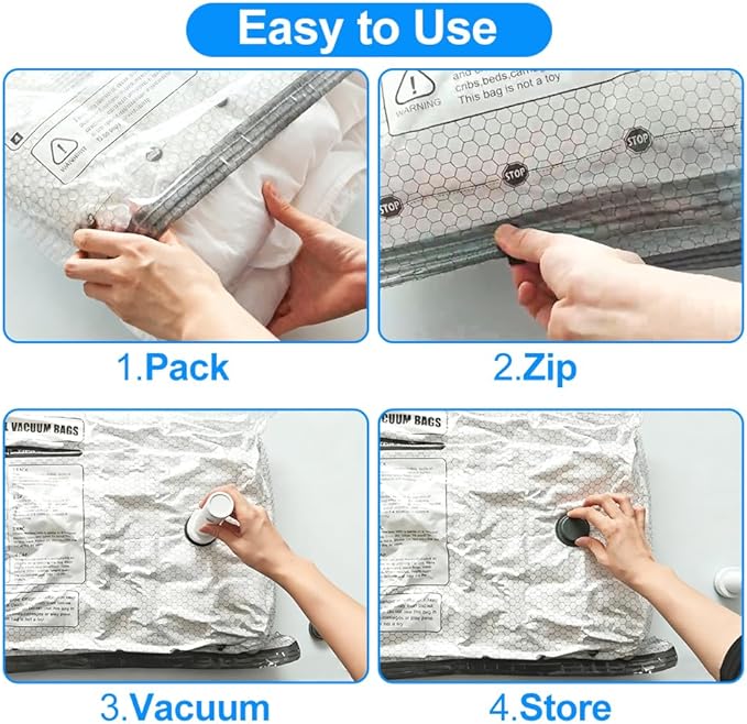 Vacuum Seal Bags 15-Pack with Wireless Pump, 5 Large/5 Medium/5 Sizes, Reusable Storage for Clothes Travel, Luggage & Suitcases, Portable Space Saver