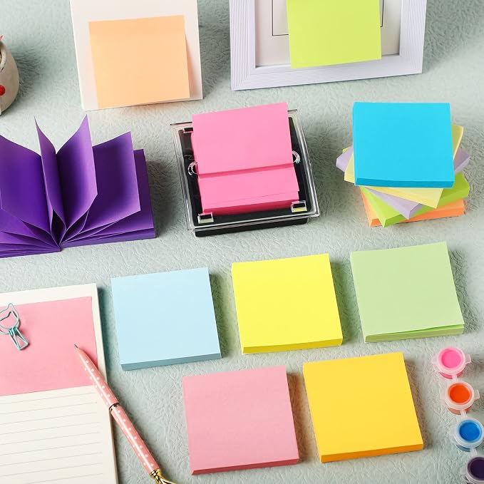 Thenshop 12 Pad Pop up Sticky Notes with 2 Pack Pop up Note Dispenser Note Holder Black Base Clear Top Self Stick Memo Pads Blank Adhesive Notes 3x3 Refills, 100 Sheet/pad(Assorted Colors)