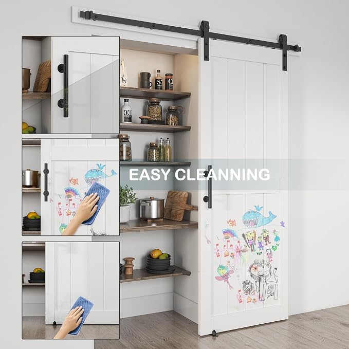 34''x84'' Sliding Barn Door with 6 Ft Barn Door Hardware Kit | Pre-Drilled Holes Easy Assembly - Include Installation Manual, Water-Proof PVC Surface, H-Frame, White