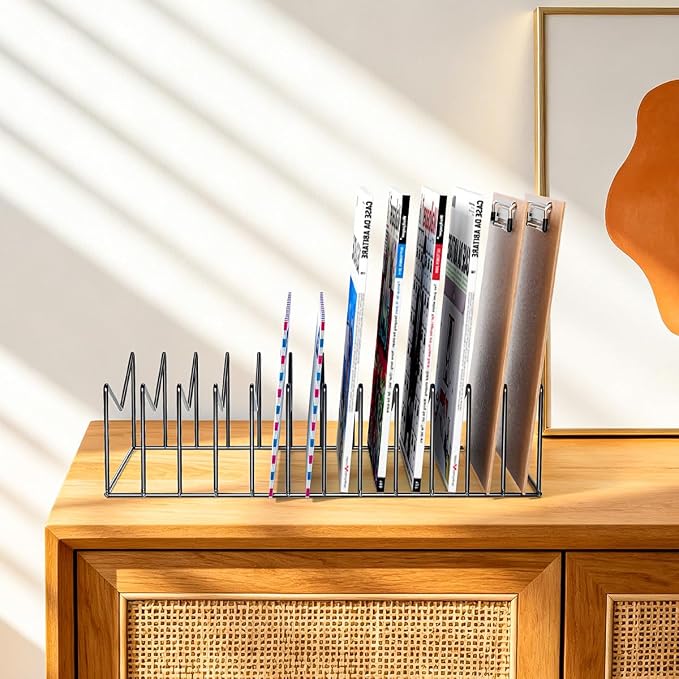 2 Sets 12 Sections Metal Desk Organizer,Office File Holder for Clipboard,Manila Folder,Book & Magazine, Iron Desktop Storage for Kitchen Utensil & Cable,Home Office Organization