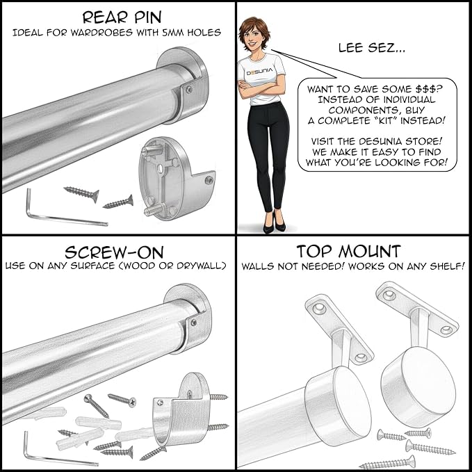 94" HEAVY DUTY Round Closet Rod | 32mm Diameter | Polished Chrome Clothes Pole | 4 Pack