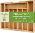 Bamboo Expandable Silverware Drawer Organizer, Adjustable Utensil Tray Cutlery Holder for Kitchen Drawer, Flatware Storage Organizer for Spoons, Forks and Knives, Natural (8 Slot,)