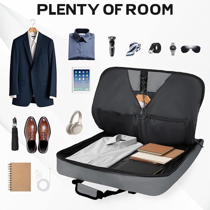 Goloni Garment Bag For Men Women Travel & Business,Hanging Clothes & Multiple Compartment,Waterproof Foldable Suit Bag Grey