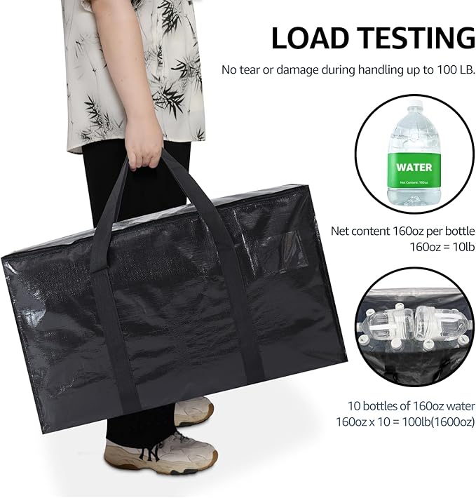 Moving Bags Heavy Duty Extra Large, Moving Boxes, Moving Supplies Essentials, Blue Storage Bins with Lids, Plastic Packing Totes, Storage Bags for Clothes with Handles & Zippers(Black, 8 Pack)