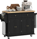 HOMCOM Kitchen Island Cart with Solid Wood Top, 44" Mobile Kitchen Island Table on Wheels with Storage Cabinets, 2 Drawers, Adjustable Shelves, Spice Rack & Towel Bar for Dining Room, Black