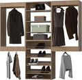 ROOMTEC Modular Closet System, 96" Wall Mounted Closet Organizer with Hanging Rods and Shoe Shelf, Wooden Tower for Walk-In Closets, Wardrobe Storage Kit, Wood