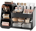 UFORU Makeup Organizer for Vanity with Brush Holder, Large Capacity Bathroom Countertop Skincare Organizer with 2 Drawers, Cosmetic Display Case for Perfumes, Eyeshadow Palettes, Nail Polishes