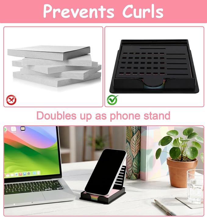 Sticky Note Stencil, Sticky Note Holder for Desk Reusable Template for 3x3 Inch Notes, to-Do Lists, Home and Office Organization, Versatile Notes Dispenser with 5 Templates (Black)