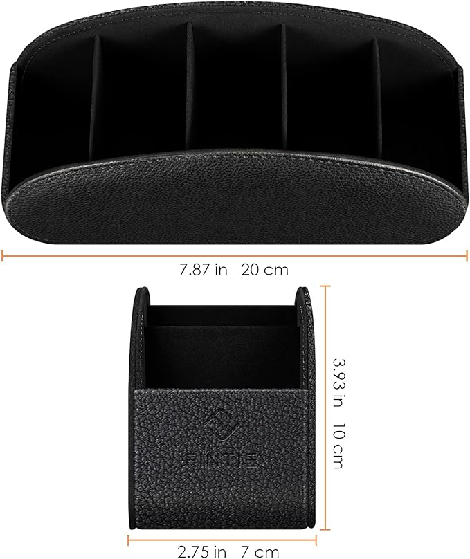 FINTIE Remote Control Holder, 5 Compartments Vegan Leather TV Remoter Caddy Desktop Organizer Makeup Brush Holder Storage Fits TV Remotes, Media Controllers, Office Supplies(Black)
