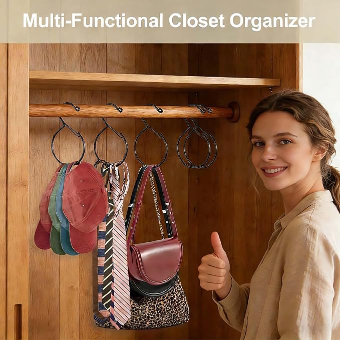 5 Pcs Belt Hanger Hat Organizer - Black Metal Belt Scarf Hat Tie Purse Storage Hangers Organizers Waterproof Non-Slip Easy Access Open Hook Space Saving Multi-Functional Hooks