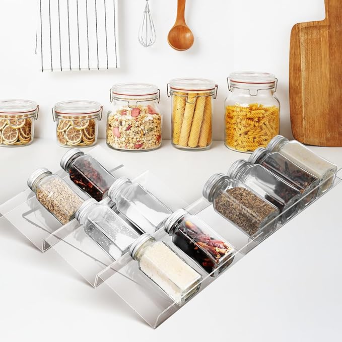 DECHOUS Spice Drawer Organizer: 4 Tier Expandable Clear Acrylic Spice Rack Organizer for Cabinet and Kitchen Drawer Insert - Seasoning Organizing Rack for Storage - 9" to 18" Adjustable