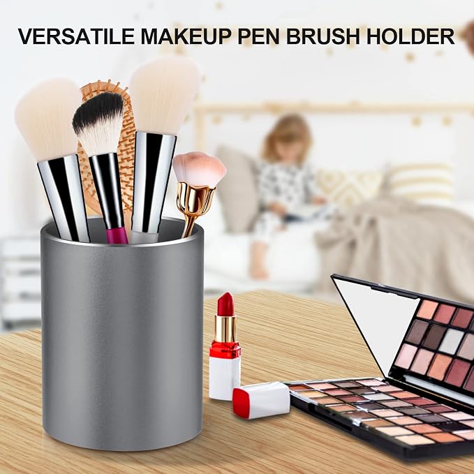 Pen Holder for Desk, Pencil cup Pen Organizer for Desk Metal Pencil Holder Pen Cup and Storage Box for Office, School, Home, and Kids Non-slip silicone bottom 3.93 * 3.14inch (Grey)