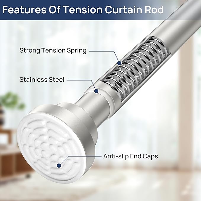 ENJOYBASICS 2 Pack Adjustable Spring Tension Curtain Rods 32 to 66 Inches, Stainless Steel Nickel Shower Rod No Drilling for Window, Bathroom, Closet, Room Divider, 7/8" Diameter