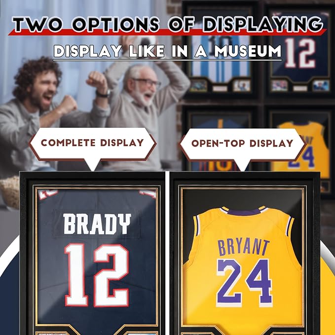 JupDec Jersey Frame Display Case, Large Clear Acrylic Shadow Box with UV Protection for Baseball Basketball Football Soccer Hockey shirts, Wall Mount Wooden Showcase, Idea Gift for Sports fans, 1 pack