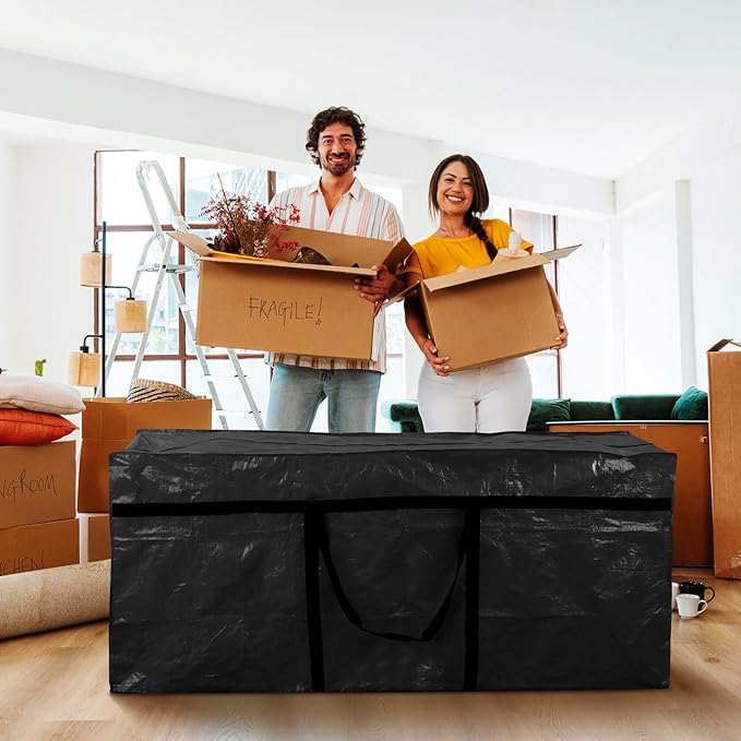 4 Pcs 194 Gallon Extra Large Moving Bags Heavy Duty Storage Bag with Strong Zipper Handle Foldable XXL Jumbo Storage Tote Packing Moving Box for College Dorm Travel Cloth Duffle (Black)