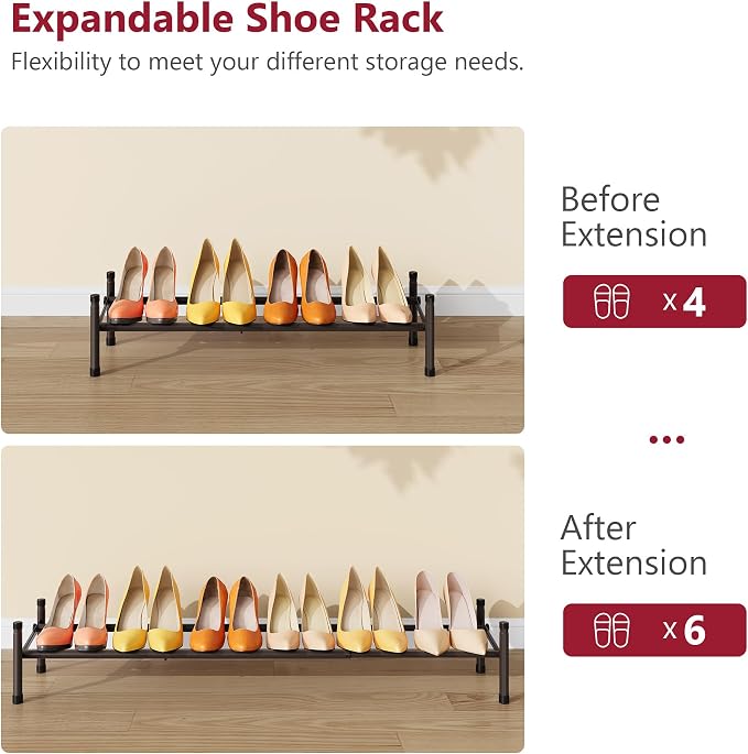 Tajsoon Expandable Shoe Rack for Closet 1 Tier, 28“-41“Stackable, Bronze | Adjustable Shoe Organizer for Closet Shoe Rack Floor, Metal Shoe Shelf Storage Entryway, Front Door Entrance, Garage, Closet