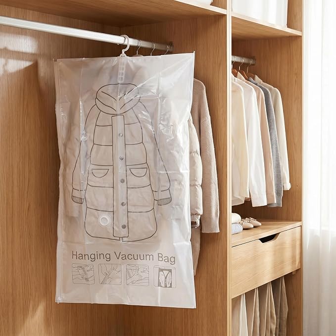 6 Pack Hanging Vacuum Sealer 51×27.6 inch Hanging Vacuum Storage Bags | Storage Space Saver Bags for Clothing, Reusable Compressed Vacuum Seal Bags for Clothing Closet Cloth Coats Suit Dress Jacket