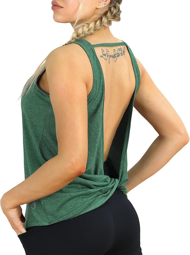 icyzone Women's Open Back High Neck Workout Athletic Gym Tank Tops