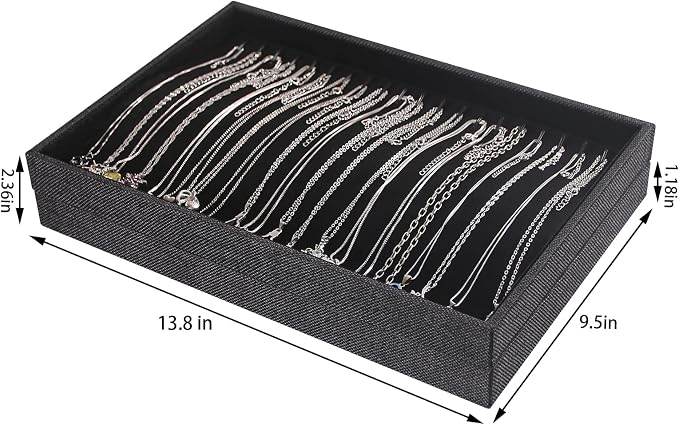 Julysky 2 Pcs/set Stackable Jewelry Organizer Trays，Necklace Tray+Necklace Tray, Jewelry Displays for Selling,Black
