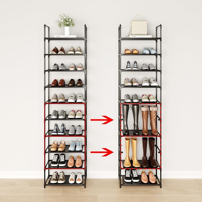 8-Tier Tall Shoe Rack for Closet, Entryway, Adjustable Sturdy Durable Shoe Shelf,Narrow Shoe Stand Organizer (17.2" W×10" D×58" H,White)