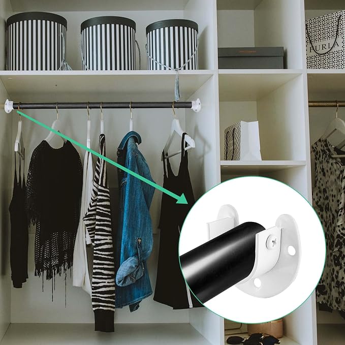 Closet Rod End Supports, 1 Inch, White, 4 Packs | Stainless Steel, Heavy Duty, U-Shaped, With Screws