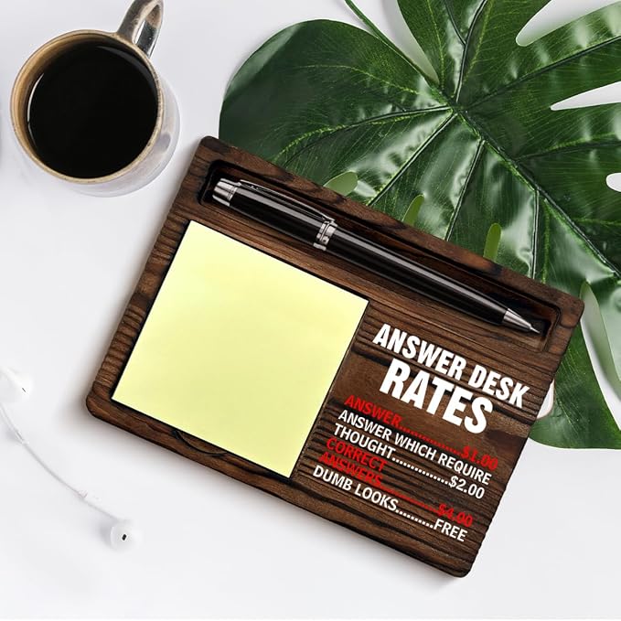 Funny Office Sticky Note Holder Humorous Sarcastic Gifts for Coworkers Employees Teammate Answer Desk Rates Self-Stick Note Pad Holders Office Cubicle Decor