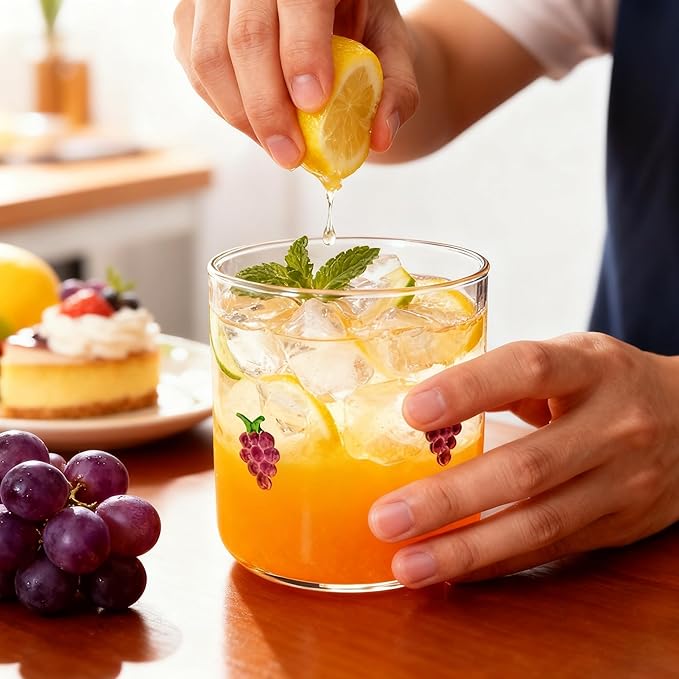 14 Ounce Icon Juice Glasses, Aesthetic Cocktail & Old Fashioned Drinking Glasses, Iconic Clear Glass Cups for Women, Sister, Friend & Party Gifts (Grape)
