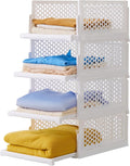 Pull-out Plastic Storage Basket,Stackable Closet Organizers Drawer Anti-Tipping, Reinforced Stable Shelf Container for Bathroom Laundry Room Storage, Space-Saving Clothes Storage (white, Large-4pcs)