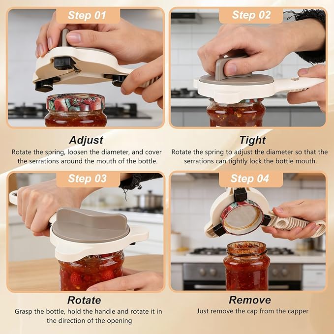 4 in 1 Multi-Purpose Jar Opener, Adjustable Stainless Steel Jar Opener, Adjustable Jar and Bottle Opener, Multi Size Lid Tool for Jars Cans Wine Bottles, Home Kitchen Helper (1pcs)