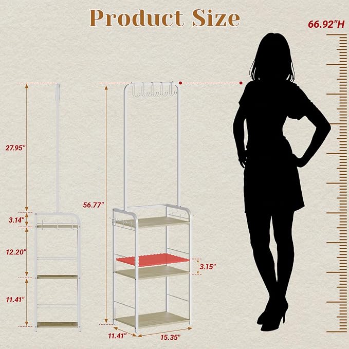 Hayexiha Tall Purse Organizer with Wood Shelves, Heavy Duty Metal Floor-Standing Handbag Storage Rack Stand for Women, Narrow & High-Capacity Bag Hanger Organizer for Closet, Bedroom, Small Space