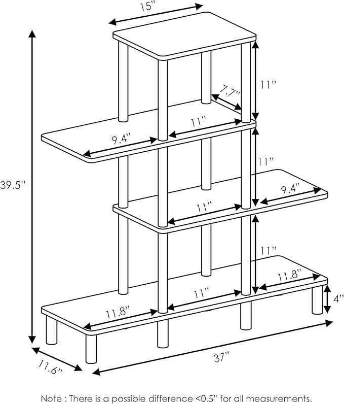 Furinno Turn-N-Tube 4-Tier Design Display Rack, French Oak Grey/Black