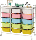 Ytaoka 15 Drawers Rolling Cart With Wheels, Plastic Storage Drawer With Metal Frame, Multipurpose Art Craft Organizer, Utility Cart for Home, Office, School, Multicolor
