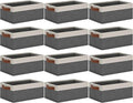 GhvyenntteS Small Fabric Storage Bins 12 Pack, Storage Basket with Leather Handles, Closet Storage Bins for Shelves, Storage Baskets for Shelves, Home, Office (Grey/White, 11.8" x 7.87" x 5.11")