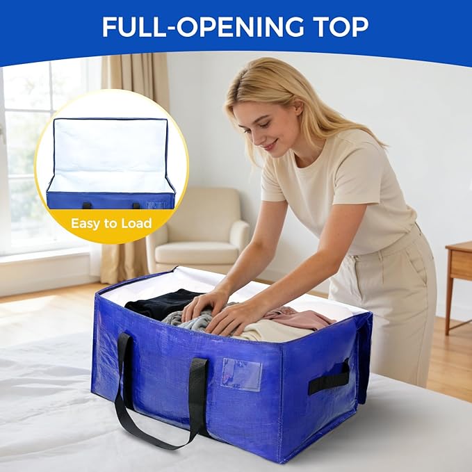 BAGAIL Heavy Duty Moving Bags with Strong Handle, Extra Large Moving Boxes, Storage Tote for Clothes, College Moving Supplies(Dark Blue, 12 Pack)