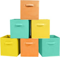 ShellKingdom Storage Bins, Foldable Fabric Storage Cubes and Cloth Storage Organizer Drawer for Closet and Toys Storage, 6 Pack (Mint Green+Orange+Yellow)