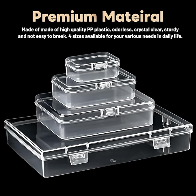 Mauproy Small Plastic Storage Containers with Lids, 4 Sizes, 24 Pack | Mini Bead Storage and Organizers, Rectangular Small Items Organizer Boxes with Hinged Lids and Labels for Craft Jewelry