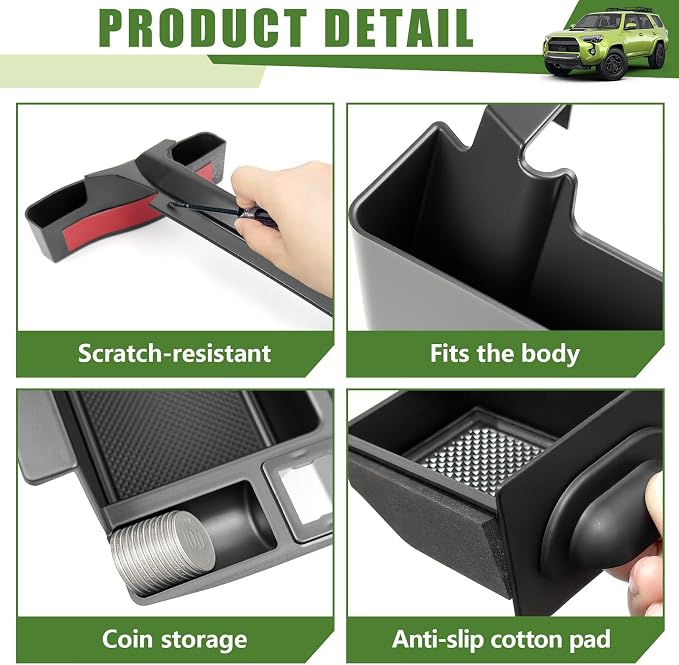 Center Console Organizer for 2014-2024 Toyota 4Runner Upgraded Hanging Armrest Box Extra Storage Drawer Inserts Shifter Tray for 4 Runner Accessories(Fit 14-24/4PC Center Console Organizer)