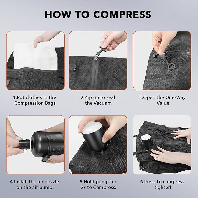 Travel Vacuum Bags with Pump, IP67 Reusable Vacuum Compression Bags for Travel, Backpack & Suitcases, Home Storage, Vacuum Seal Packing Cubes for Clothing (2-Pack, 40L/28L - Pump)