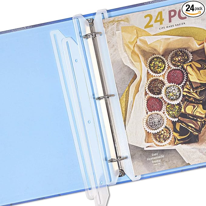 24Pcs 3 Hole Punched Magazine Holders, 3 Ring Binder Insert Strips, White | Punch-Free for Magazines, Magazine Organizer