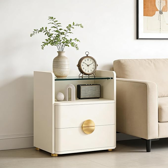 20" Stylish Freestanding Storage Chest, Accent Cabinets with Adjustable Foot Pads, Utility Organizer with Open Niche for Living Room, Gold,White