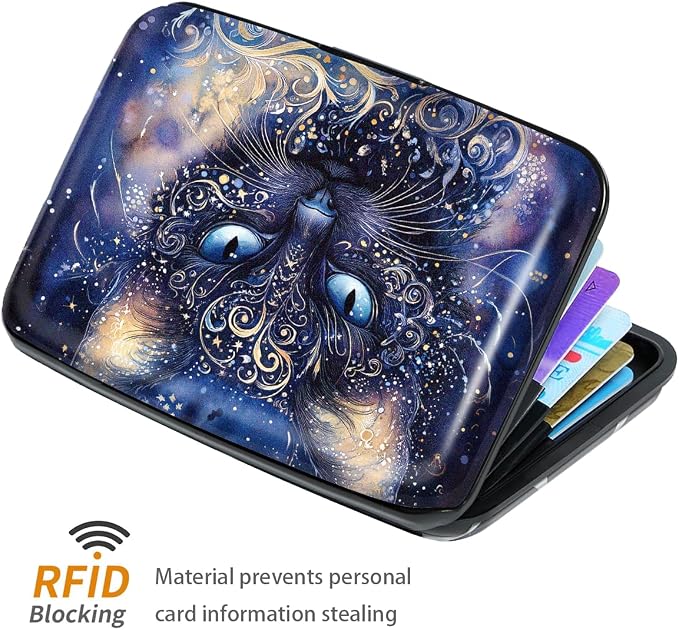 Coco Rossi Credit Card Holder RFID Aluminum Small Mini Wallet Women | Metal Wallet, Business Cards Holder, ID Case, Slim Sleeves, Womens Girls Gift, Carry Proof Wallets for Travel, Cool Cat