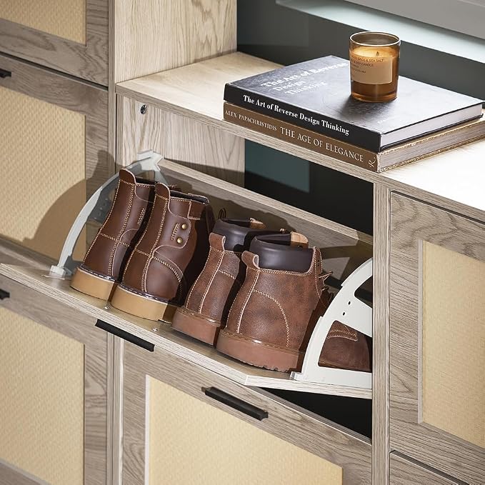 SoBuy Shoe Storage Cabinet for Entryway | Freestanding Shoe Organizer Cabinet 4 Drawers, Narrow Slim Hidden Shoe Rack, Natural, FSR170-N