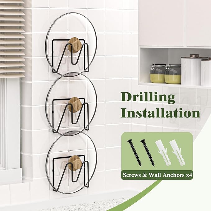 4 Pack Pot Lid Organizer Rack for Cabinet Door, No Drilling