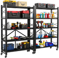 Folding Storage Shelves, Heavy Duty Garage Shelving Unit, Adjustable Metal Standing Storage Rack Shelf, No Assembly Wire Shelving Organizer with Wheels for Kitchen Pantry Warehouse (5-Tier, 2 Pack)