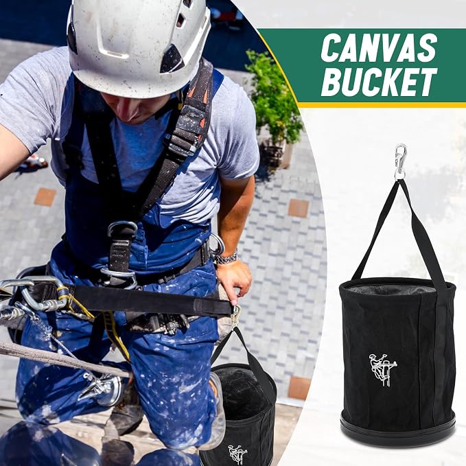 1 Pack 15" x 12" Canvas Tool Bucket Bag, Heavy Duty 150 Lbs Load Capacity, Truck Tool Organizer with Plastic Bottom Metal Hook for Linemen Electricians & Construction Workers (Black)